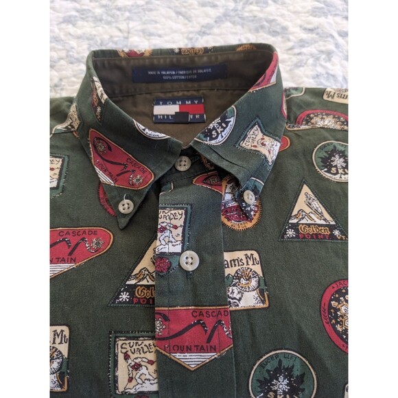 Vtg Y2K 90s Tommy Hilfiger Short Sleeve Button Shirt Ski Destination Men’s SZ M - Picture 13 of 13